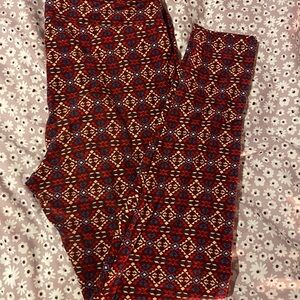 LuLaRoe Burgundy and Blue Patterned Leggings